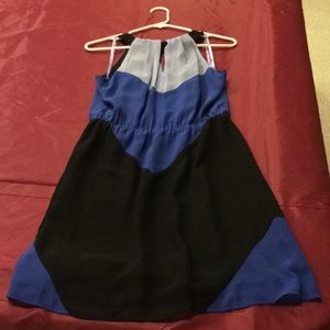 Light blue, dark blue, and black dress